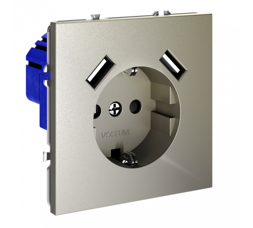 Розетка встраиваемая VOLTUM S70 с заземлением и защитными шторками, 16А, с USB, A+A, (шелк) Розетка встраиваемая VOLTUM S70 с заземлением и защитными шторками, 16А, с USB, A+A, (шелк)
