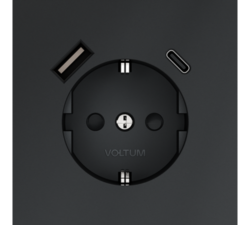 Розетка встраиваемая VOLTUM S70 с заземлением и защитными шторками, 16А, с USB, A+С, (графит) Розетка встраиваемая VOLTUM S70 с заземлением и защитными шторками, 16А, с USB, A+С, (графит)