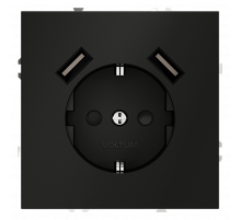 Розетка встраиваемая VOLTUM S70 с заземлением и защитными шторками, 16А, с USB, A+A, (черный матовый