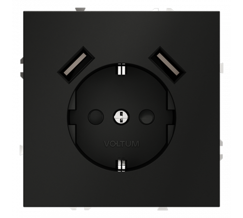 Розетка встраиваемая VOLTUM S70 с заземлением и защитными шторками, 16А, с USB, A+A, (черный матовый Розетка встраиваемая VOLTUM S70 с заземлением и защитными шторками, 16А, с USB, A+A, (черный матовый