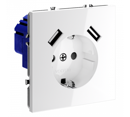 Розетка встраиваемая VOLTUM S70 с заземлением и защитными шторками, 16А, с USB, A+A, (белый глянцевы Розетка встраиваемая VOLTUM S70 с заземлением и защитными шторками, 16А, с USB, A+A, (белый глянцевы