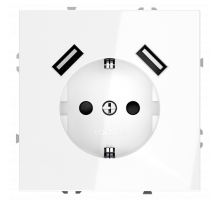 Розетка встраиваемая VOLTUM S70 с заземлением и защитными шторками, 16А, с USB, A+A, (белый глянцевы