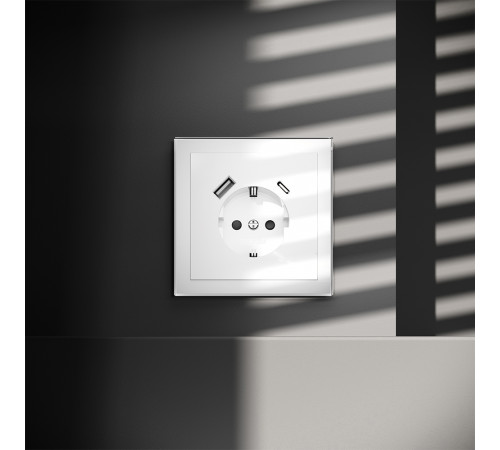 Розетка встраиваемая VOLTUM S70 с заземлением и защитными шторками, 16А, с USB, A+С, (белый глянцевы Розетка встраиваемая VOLTUM S70 с заземлением и защитными шторками, 16А, с USB, A+С, (белый глянцевы