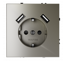 Розетка встраиваемая VOLTUM S70 с заземлением и защитными шторками, 16А, с USB, A+A, (шелк)
