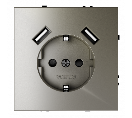 Розетка встраиваемая VOLTUM S70 с заземлением и защитными шторками, 16А, с USB, A+A, (шелк) Розетка встраиваемая VOLTUM S70 с заземлением и защитными шторками, 16А, с USB, A+A, (шелк)