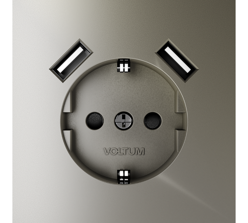 Розетка встраиваемая VOLTUM S70 с заземлением и защитными шторками, 16А, с USB, A+A, (шелк) Розетка встраиваемая VOLTUM S70 с заземлением и защитными шторками, 16А, с USB, A+A, (шелк)