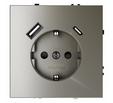 Розетка встраиваемая VOLTUM S70 с заземлением и защитными шторками, 16А, с USB, A+С, (шелк)