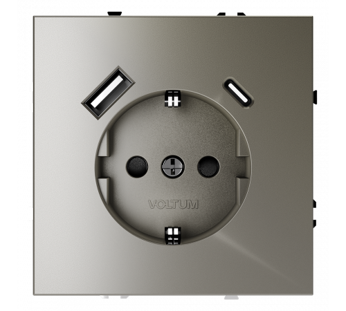 Розетка встраиваемая VOLTUM S70 с заземлением и защитными шторками, 16А, с USB, A+С, (шелк) Розетка встраиваемая VOLTUM S70 с заземлением и защитными шторками, 16А, с USB, A+С, (шелк)