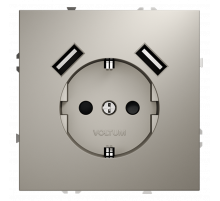 Розетка встраиваемая VOLTUM S70 с заземлением и защитными шторками, 16А, с USB, A+A, (кашемир)