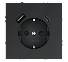 Розетка встраиваемая VOLTUM S70 с заземлением и защитными шторками, 16А, с USB, A+С, (графит)