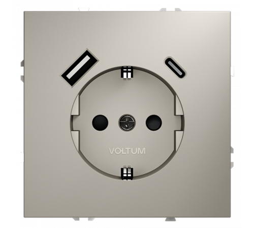 Розетка встраиваемая VOLTUM S70 с заземлением и защитными шторками, 16А, с USB, A+С, (кашемир) Розетка встраиваемая VOLTUM S70 с заземлением и защитными шторками, 16А, с USB, A+С, (кашемир)