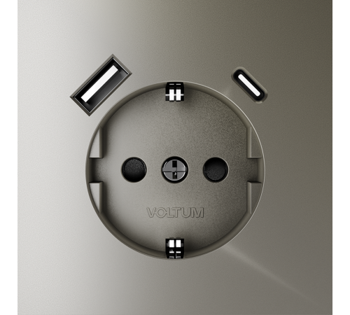 Розетка встраиваемая VOLTUM S70 с заземлением и защитными шторками, 16А, с USB, A+С, (шелк) Розетка встраиваемая VOLTUM S70 с заземлением и защитными шторками, 16А, с USB, A+С, (шелк)