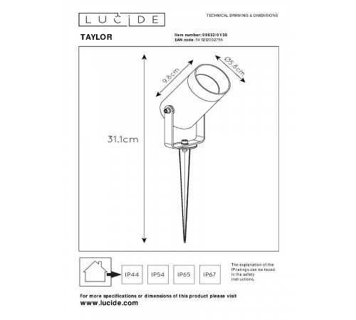 Грунтовый светильник Lucide Taylor 09832/01/30 Грунтовый светильник Lucide Taylor 09832/01/30