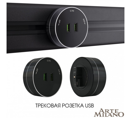 Трековая розетка Arte Milano Am-track-sockets 380011TS/USBx2 Black Трековая розетка Arte Milano Am-track-sockets 380011TS/USBx2 Black