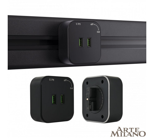 Трековая розетка Arte Milano Am-track-sockets 380022TS/USBx2 Black Трековая розетка Arte Milano Am-track-sockets 380022TS/USBx2 Black