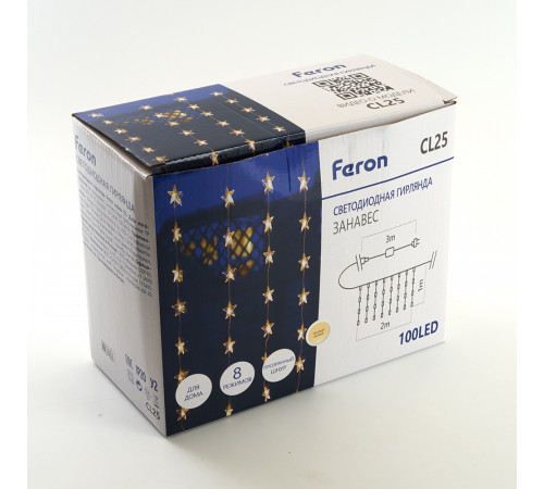 Светодиодная гирлянда занавес Звездочки Feron CL25 48607 Светодиодная гирлянда занавес Звездочки Feron CL25 48607