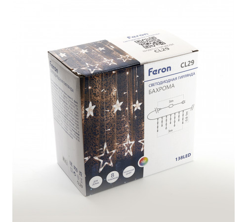 Светодиодная гирлянда бахрома Звезды Feron CL29 48615 Светодиодная гирлянда бахрома Звезды Feron CL29 48615