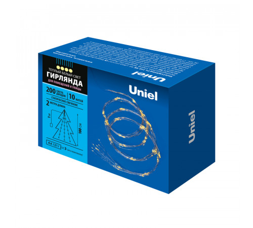 Гирлянда Uniel ULD-E0200-200/STB/3AA WARM WHITE IP44 Гирлянда Uniel ULD-E0200-200/STB/3AA WARM WHITE IP44