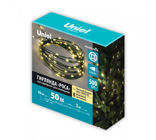 Гирлянда Роса Uniel ULD-S5000-500/DGA WARM WHITE IP20 DEW UL-00012086