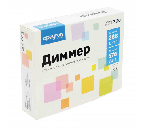 Диммер для светодиодной ленты Apeyron 12/24В 288/576Вт пульт 04-31 Диммер для светодиодной ленты Apeyron 12/24В 288/576Вт пульт 04-31
