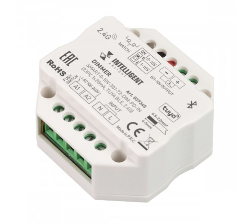 Диммер Arlight SMART-0-10V-301-72-DIM-PD-IN (230V, 1x20mA, TUYA BLE, 2.4G) 037345 Диммер Arlight SMART-0-10V-301-72-DIM-PD-IN (230V, 1x20mA, TUYA BLE, 2.4G) 037345