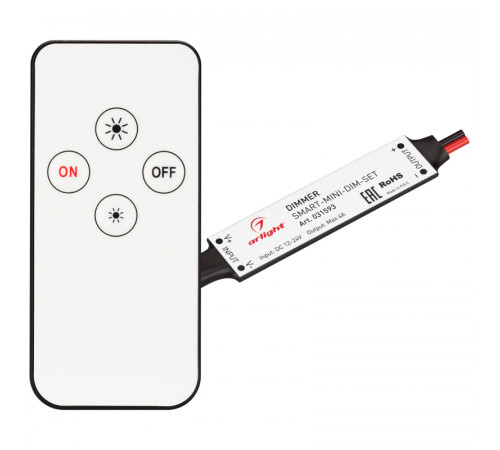 Диммер Arlight Smart-Mini-Dim-Set (12-24V, 1x4A, ПДУ 4кн, IR) 031593 Диммер Arlight Smart-Mini-Dim-Set (12-24V, 1x4A, ПДУ 4кн, IR) 031593