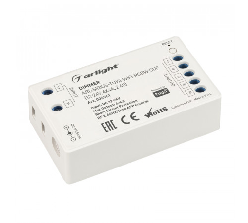 Диммер Arlight ARL-Sirius-Tuya-WIFI-RGBW-SUF (12-24V, 4x4A, 2.4G) 036361 Диммер Arlight ARL-Sirius-Tuya-WIFI-RGBW-SUF (12-24V, 4x4A, 2.4G) 036361