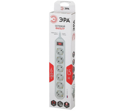 Сетевой фильтр Эра USF-6es-1,5m-W-BOX Б0037260 Сетевой фильтр Эра USF-6es-1,5m-W-BOX Б0037260