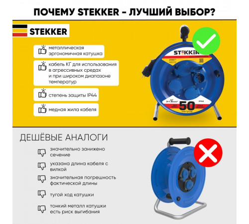 Удлинитель на металлической катушке 4-местный Stekker PRF02-31-50 50м 39787 Удлинитель на металлической катушке 4-местный Stekker PRF02-31-50 50м 39787