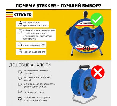 Удлинитель на металлической катушке 4-местный Stekker PRF02-31-20 20м 39785 Удлинитель на металлической катушке 4-местный Stekker PRF02-31-20 20м 39785