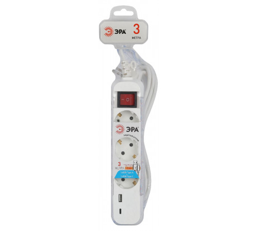 Удлинитель электрический Эра UB-3es-3m-USB Б0052898 Удлинитель электрический Эра UB-3es-3m-USB Б0052898