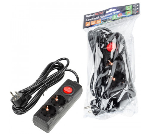 Удлинитель бытовой Uniel Ultra S-GCU2-3B BLACK UL-00010011 Удлинитель бытовой Uniel Ultra S-GCU2-3B BLACK UL-00010011