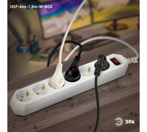 Сетевой фильтр Эра USF-6es-1,5m-W-BOX Б0037260 Сетевой фильтр Эра USF-6es-1,5m-W-BOX Б0037260