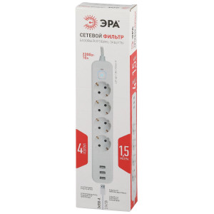 Сетевой фильтр Эра USF-4es-1,5m-3xUSBA-W Б0059567