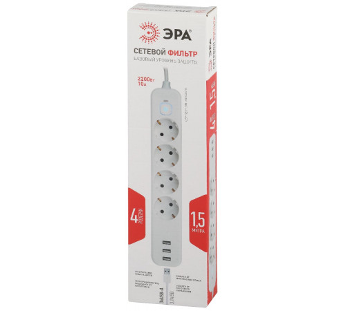 Сетевой фильтр Эра USF-4es-1,5m-3xUSBA-W Б0059567 Сетевой фильтр Эра USF-4es-1,5m-3xUSBA-W Б0059567