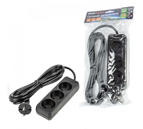 Удлинитель бытовой Uniel Ultra S-CU3-3 BLACK UL-00009983