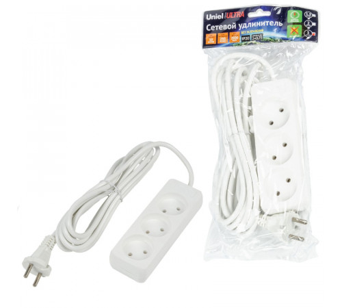 Удлинитель бытовой Uniel Ultra S-CU3-3 WHITE UL-00009982 Удлинитель бытовой Uniel Ultra S-CU3-3 WHITE UL-00009982