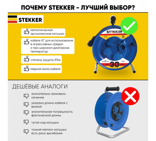Удлинитель на металлической катушке 4-местный Stekker PRF02-41-30 30м 39296 Удлинитель на металлической катушке 4-местный Stekker PRF02-41-30 30м 39296