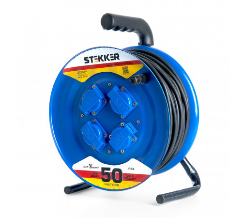 Удлинитель на металлической катушке 4-местный Stekker PRF02-31-50 50м 39787 Удлинитель на металлической катушке 4-местный Stekker PRF02-31-50 50м 39787