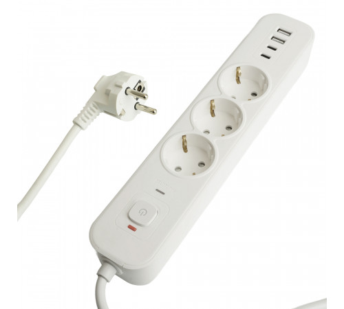 Сетевой фильтр 3-местный с/з и 2 USB-A+2 Type-C Stekker Nova HM21-31-02 50099 Сетевой фильтр 3-местный с/з и 2 USB-A+2 Type-C Stekker Nova HM21-31-02 50099