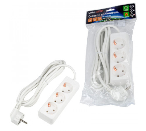 Удлинитель бытовой Uniel Ultra S-GCU3-3 WHITE UL-00010001 Удлинитель бытовой Uniel Ultra S-GCU3-3 WHITE UL-00010001