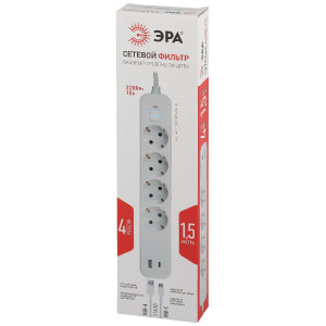 Сетевой фильтр Эра USF-4es-1,5m-2xUSBAC-W Б0059571