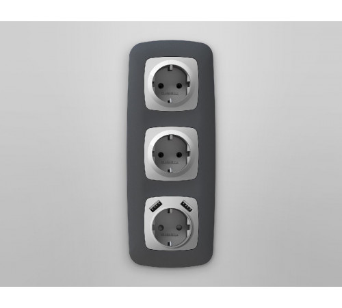 Лицевая панель для розетки с/з со шторками 2USB A+A Ambrella Volt Omega OP4090 Лицевая панель для розетки с/з со шторками 2USB A+A Ambrella Volt Omega OP4090