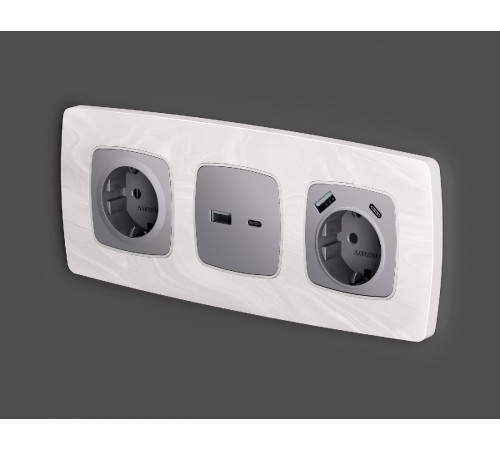 Лицевая панель для розетки с/з со шторками 2USB A+C Ambrella Volt Omega OP5100