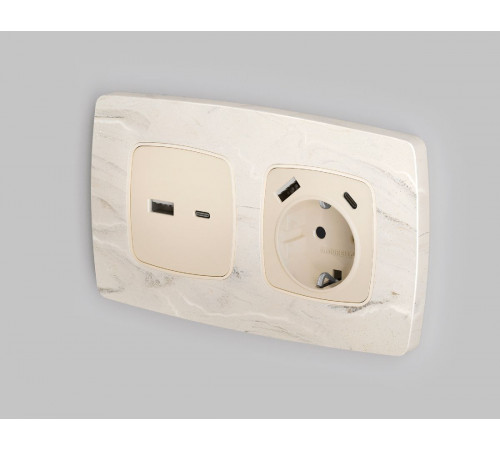 Лицевая панель для розетки с/з со шторками 2USB A+C Ambrella Volt Omega OP3300 Лицевая панель для розетки с/з со шторками 2USB A+C Ambrella Volt Omega OP3300