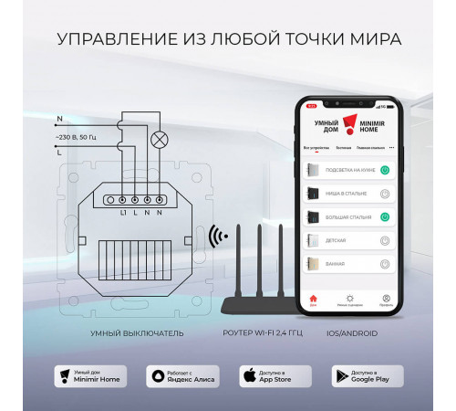 Сенсорный выключатель одноклавишный с функцией Wi-Fi Werkel черный W4510608 4690389171185 Сенсорный выключатель одноклавишный с функцией Wi-Fi Werkel черный W4510608 4690389171185