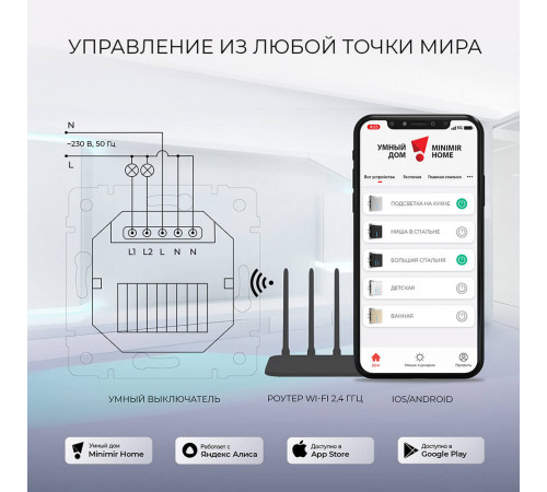 Сенсорный выключатель двухклавишный с функцией Wi-Fi Werkel серебряный W4520606 4690389171246 Сенсорный выключатель двухклавишный с функцией Wi-Fi Werkel серебряный W4520606 4690389171246