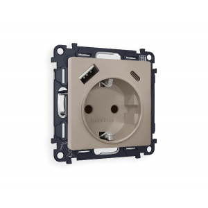 Комплект механизма розетки 2USB A+C 20W (быстрая зарядка) с/з Ambrella Volt Alfa MA370010