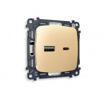 Комплект механизма розетки 2USB A+C 20W (быстрая зарядка) Ambrella Volt Omega MO611010
