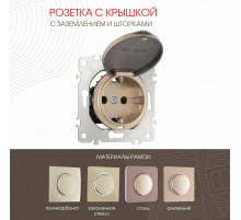 Розетка с заземлением, шторками и защитной крышкой Arte Milano 202.41-1.shampan